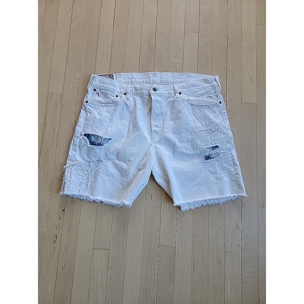 Polo Ralph Lauren Mens Varick  Cutoff Slim Shorts White Distressed Size 38